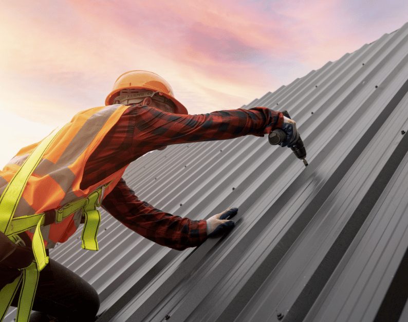 Metal roof panels and gutter detail